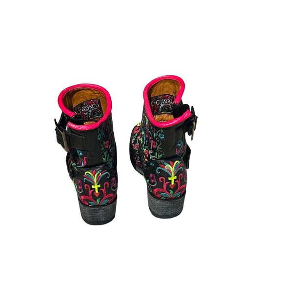 Old Gringo Womens Embroidered Sugar Skull Leather Ankle Boots 7B Black & Pink - Picture 4 of 7
